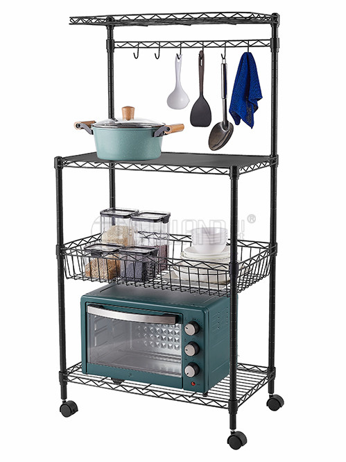 家用廚房微波爐烤箱落地置物架_可移動烘焙調味罐食品物品收納架