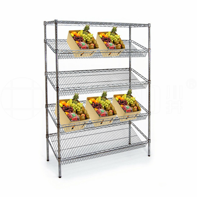 商超蔬菜水果貨架_蔬果超市貨架_展示斜網貨架-川井