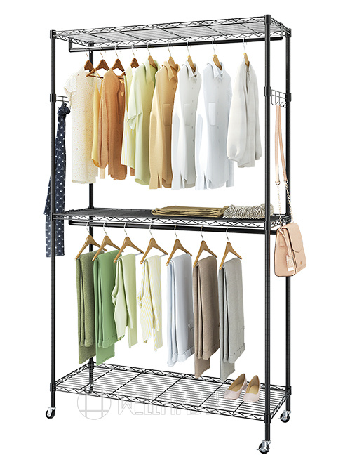 大容量可移動組裝雙桿金屬衣柜
