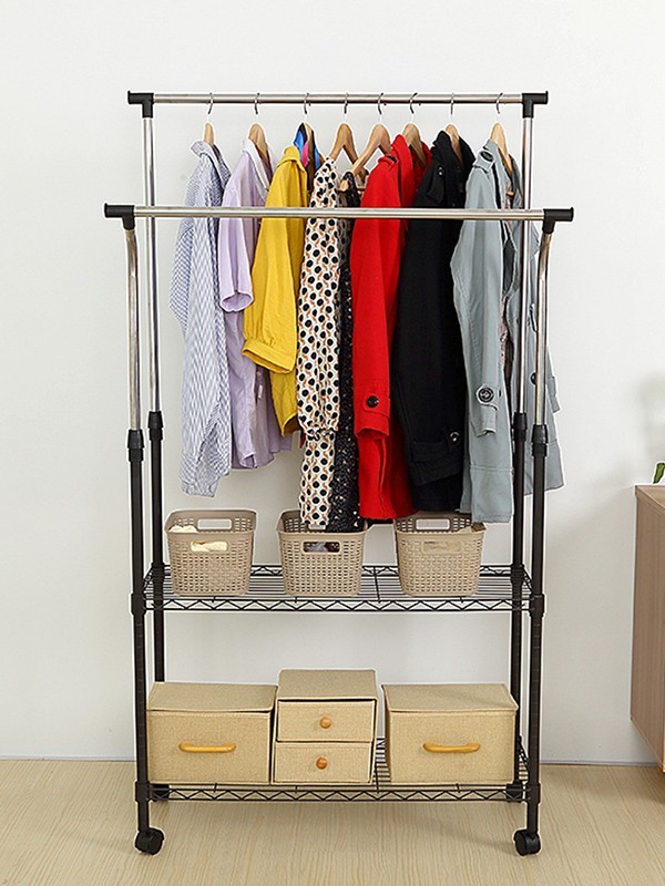 伸縮雙桿落地掛衣置物架 伸縮雙桿落地掛衣置物架