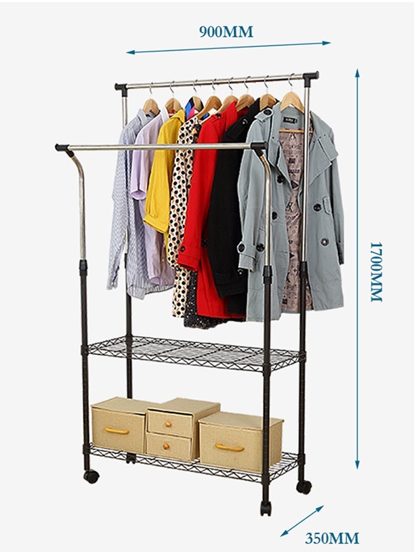 伸縮雙桿落地掛衣置物架 伸縮雙桿落地掛衣置物架