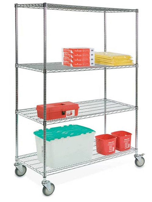 四層電鍍鉻架_多功能川井牌重網儲物層架_帶輪可移動貨架（1）