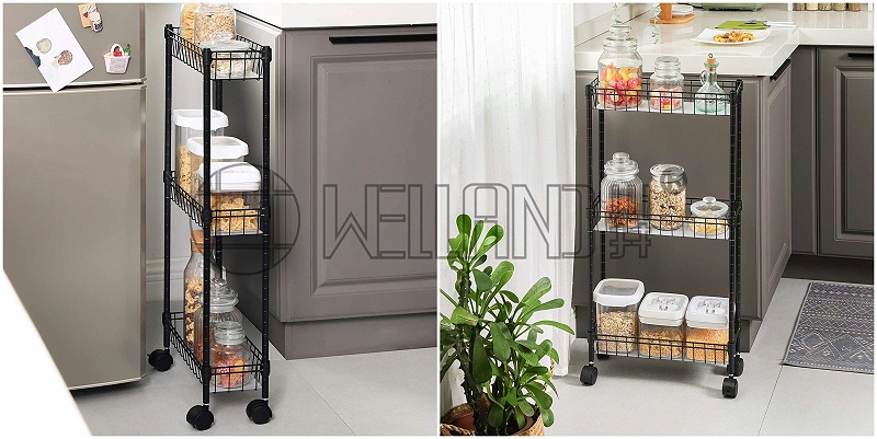 居家收納夾縫置物架 網(wǎng)籃推車(chē) 家用迷你廚房推車(chē) 可推動(dòng)拆卸款收納家庭用推車(chē)-川井 (2)