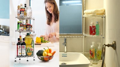 簡易角落置物架好看好用，放廚房浴室都可