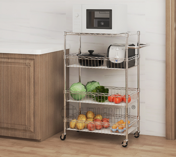 經(jīng)濟(jì)實(shí)用四層鍍鉻家居廚房推車 (3)