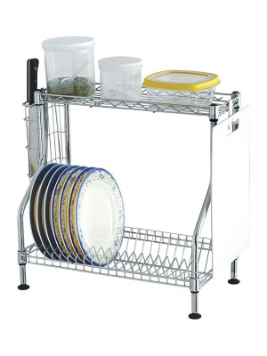 臺(tái)面電鍍鉻碗碟架_兩層金屬瀝水架_可拆卸廚房碗筷收納架