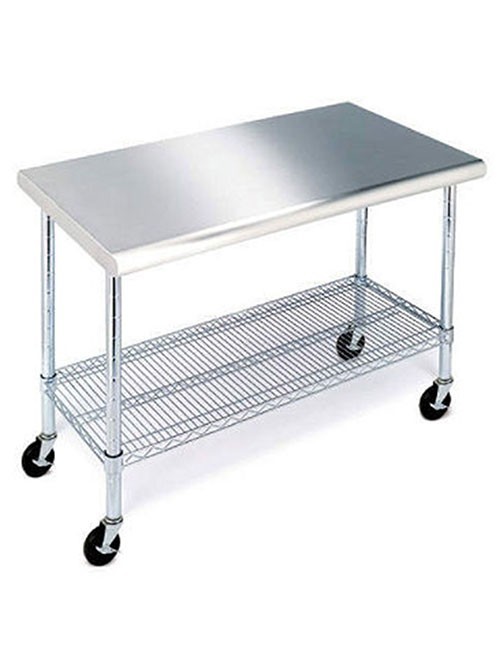 酒店餐飲用雙層加厚201不銹鋼板網工作臺_可移動工作臺推車