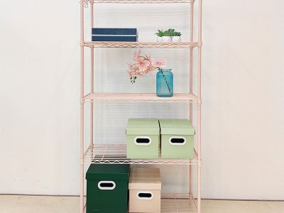 可調節五層夢幻粉環氧涂層置物架 — 空間美學與功能收納的結合