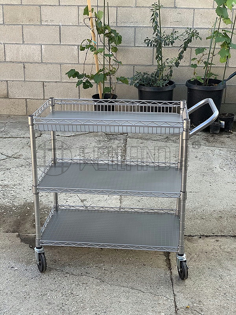 出口德國-三層電子車間物料周轉車-金屬線網鍍鉻小車-案例分享-川井