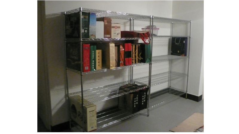 倉儲貨架-輕型金屬貨架-雜物倉庫鐵架-可調節層架-不銹鋼色鍍鉻貨架