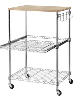 不銹鋼色金屬抽提網(wǎng)小車(chē)帶掛鉤 木板置物架帶輪 多層高度可調(diào)節(jié) 川井 (2)