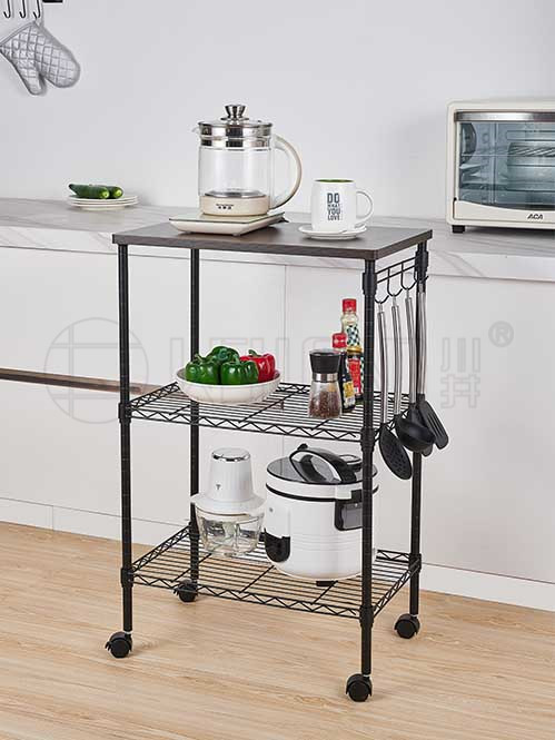 三層黑色廚房推車 復古色多層置物架 