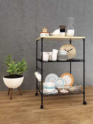 可移動金屬廚房置物小車 多層家用網(wǎng)格收納架