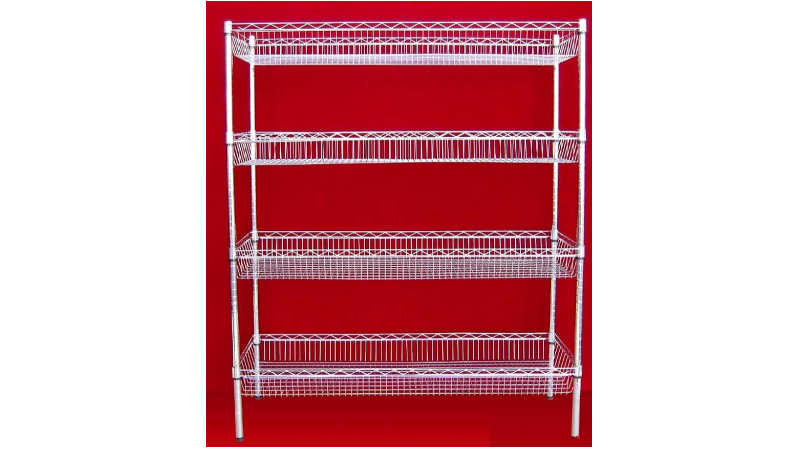 網籃調節貨架-籃筐金屬貨架-不銹鋼色圍欄貨架-多功能放倒層架