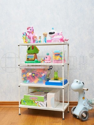 四層象牙白蜂窩板式置物架_兒童玩具整理收納架