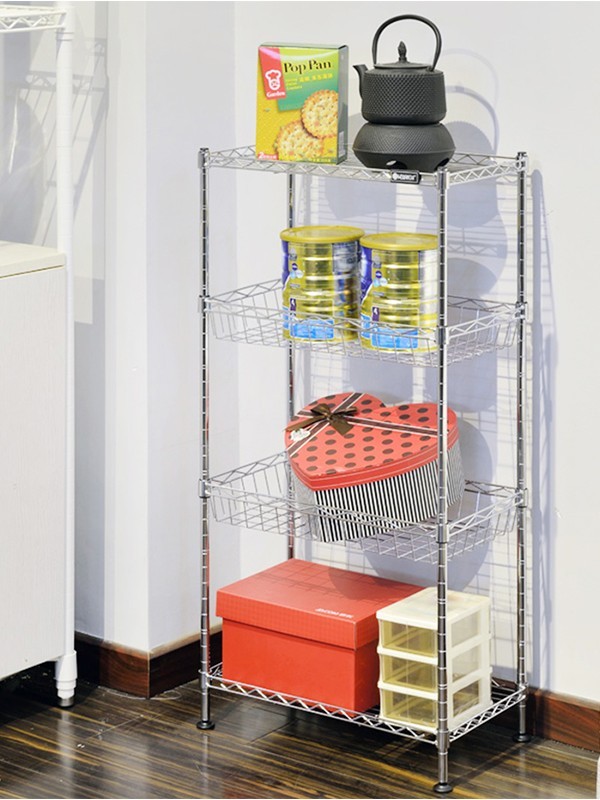 大容量四層金屬網籃置物架