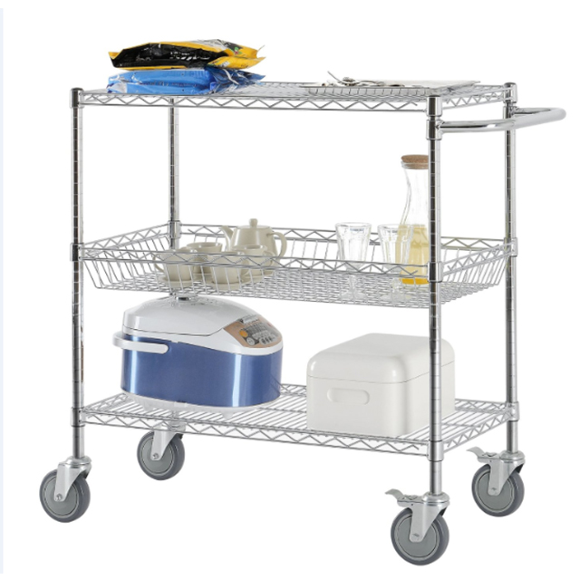 辦公室用_低碳鋼線網電鍍鉻手推車